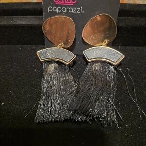 paparazzi Black and Gold Tassel Fringe Statement Earrings